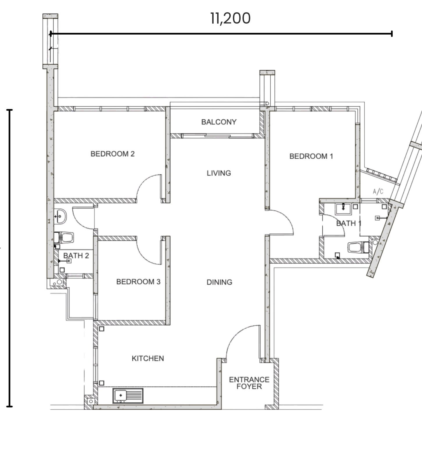 Eight & Eight Type A floor plan, 885 sq.ft